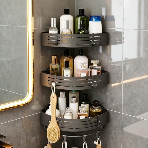 TIMBERHIDE 3-Tier No-Drill Storage Caddy with Hooks&Towel Bar,Organizing Solution for