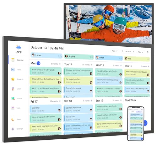 Smart Digital Calendar Chore Chart-for-Family-Planner - 32" Touchscreen Electronic Calendar with Photo Display and Interactive Star System, To do Notepad and Sync Online Calendar via APP, Wall Mounted
