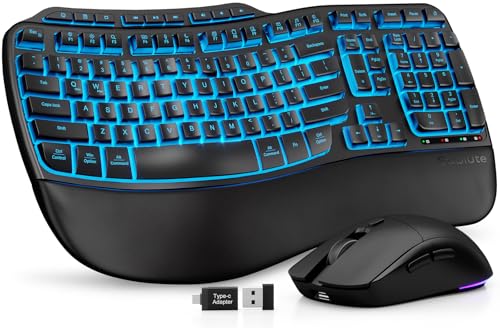 Ergonomic Wireless Keyboard and Mouse Combo, Rechargeable 4000mAh Backlit Keyboard