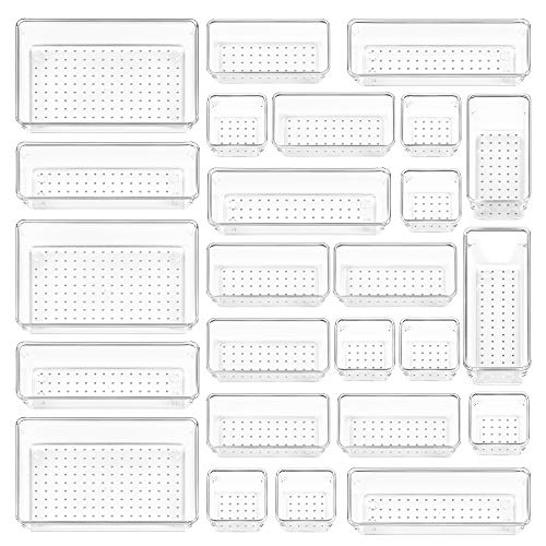 Vtopmart 25 PCS Clear Plastic Drawer Organizers Set, 4-Size Versatile