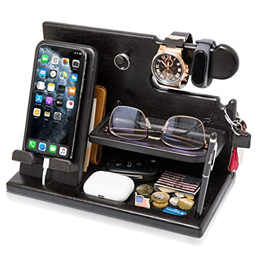 TESLYAR Wood Phone Docking Station for Men - Desk or