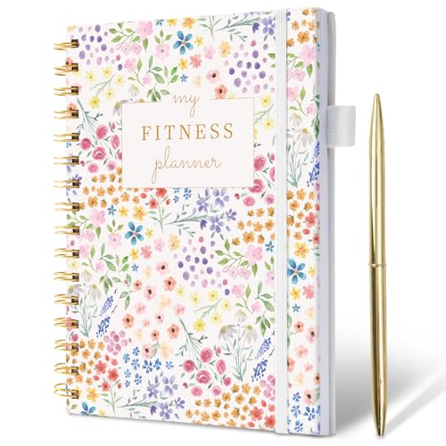 Fitness Journal for Women, Fitness Planner with Monthly Calendar, ( 8.3" x 6") Floral Pattern Hardcover Workout Log Book Track Training, Diet, Progress, Achieve Wellness Goals, Perfect for Fitness Enthusiast