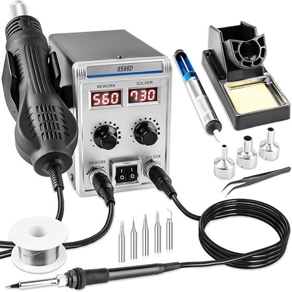 8586D 2-in-1 Soldering Station with Hot Air & Iron